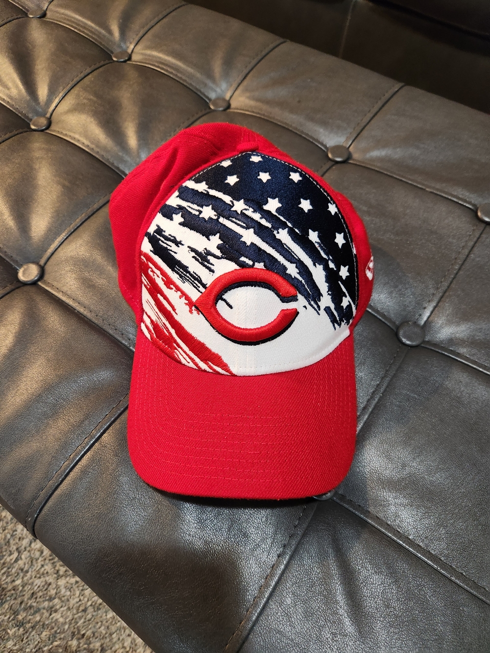 New Era Red Cincinnati Baseball Cap with American Flag Patch Stretch Med/LG